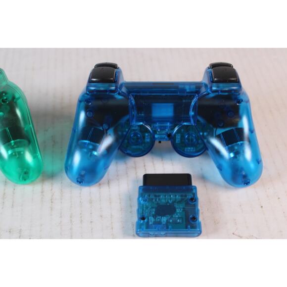 TWO Sony PS2 PS1 Wireless 2.4GHz Dual Vibration Controller Gamepad Transparent - Picture 11 of 13